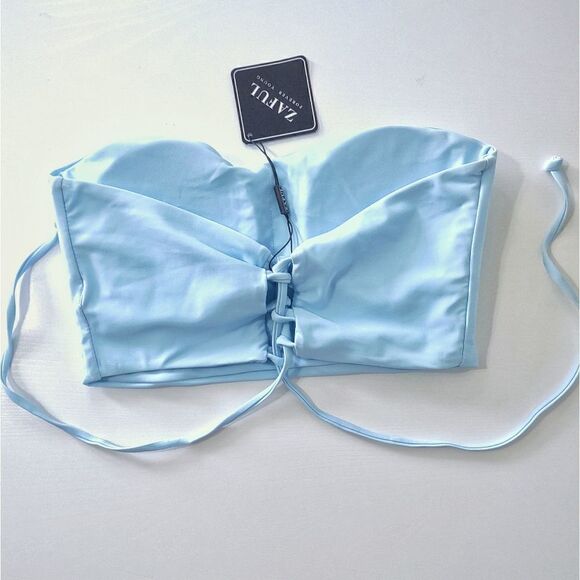 NEW Zaful Strapless S Bikini Top Supports Bra Cups Light Blue - Picture 3 of 5